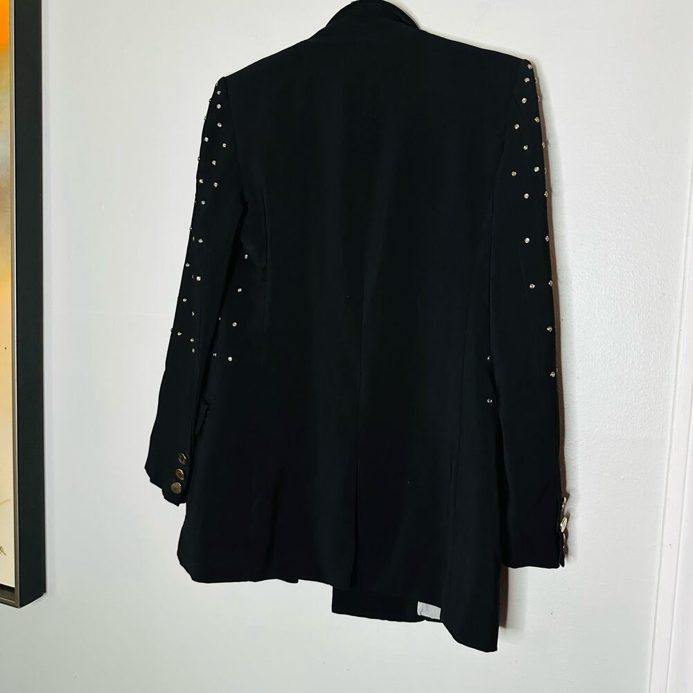 BADGLEY MISCHKA Black Gold Studded Grommets Tailored Edgy Blazer Size 0 - Picture 4 of 12